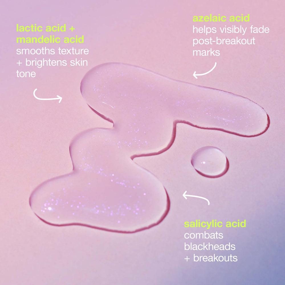 Pink skincare product with text on a pink background