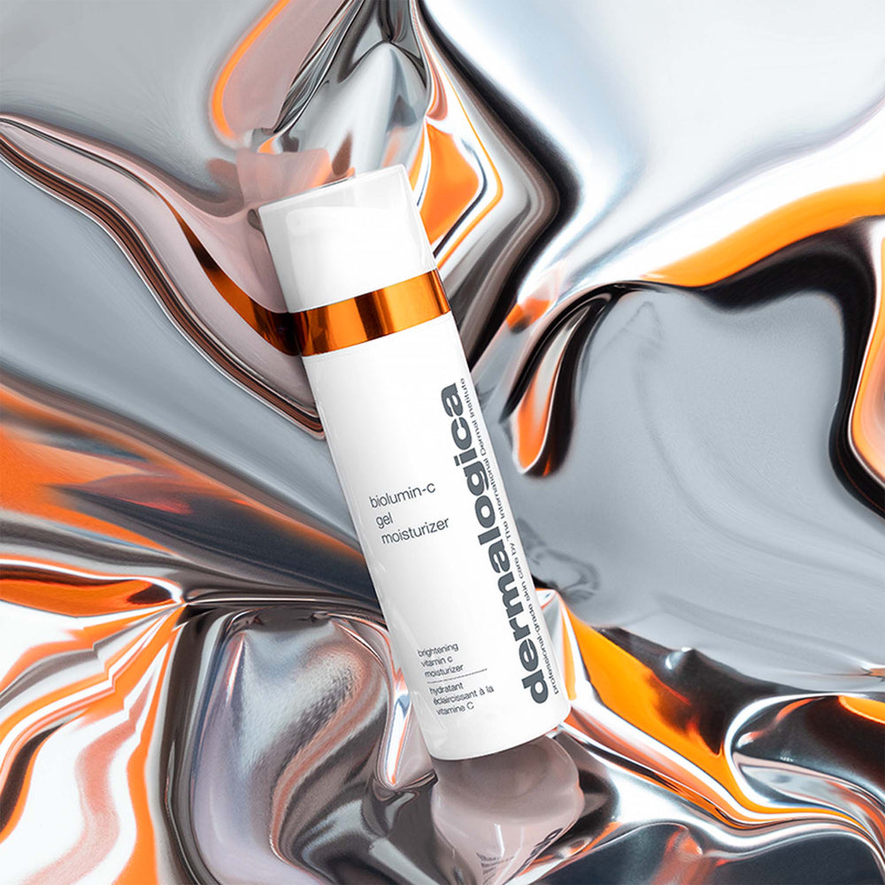 dermalogica biolumin-c gel moisturiser  on a colorful abstract background