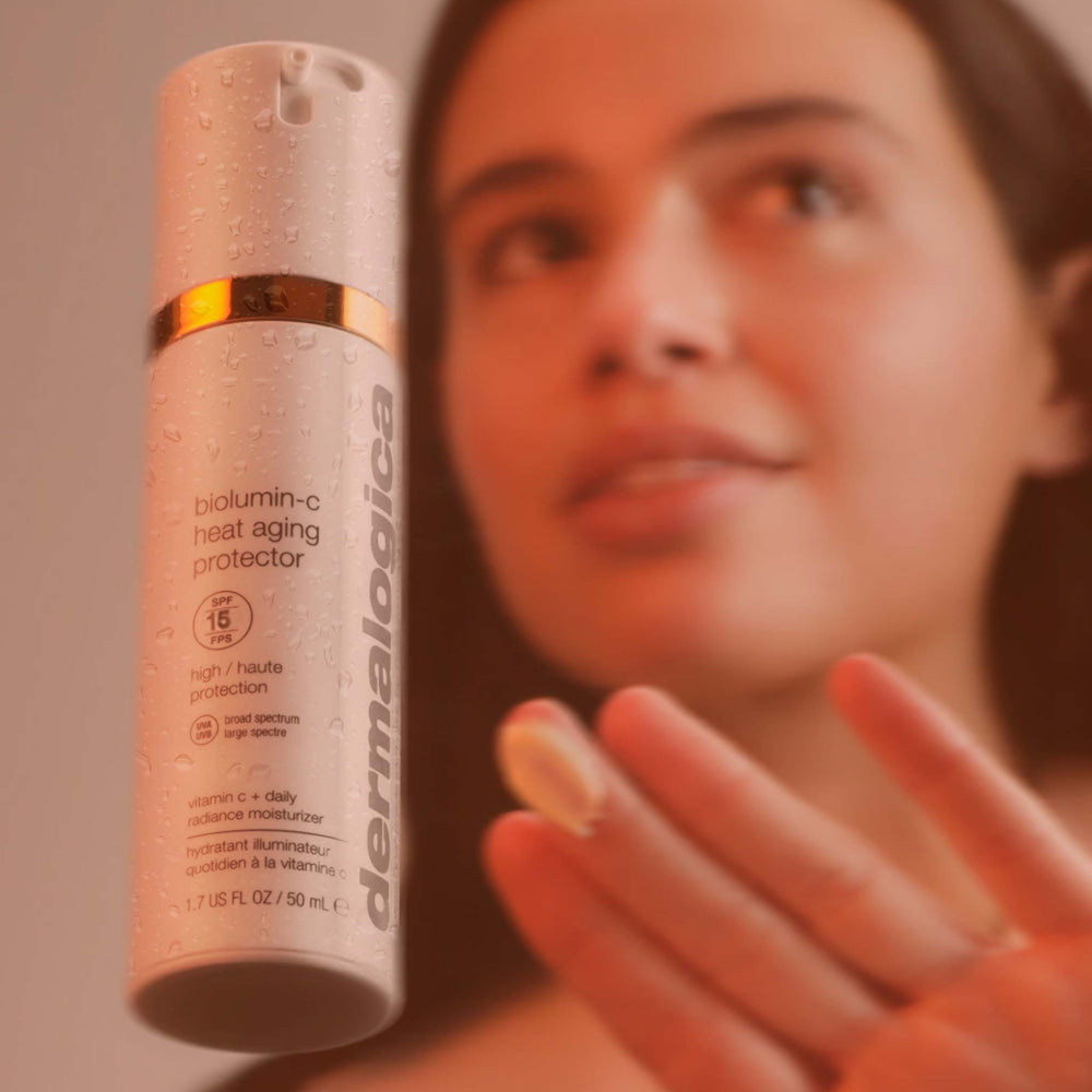 Dermalogica biolumin-c heat aging protector spf15 with a blurred background