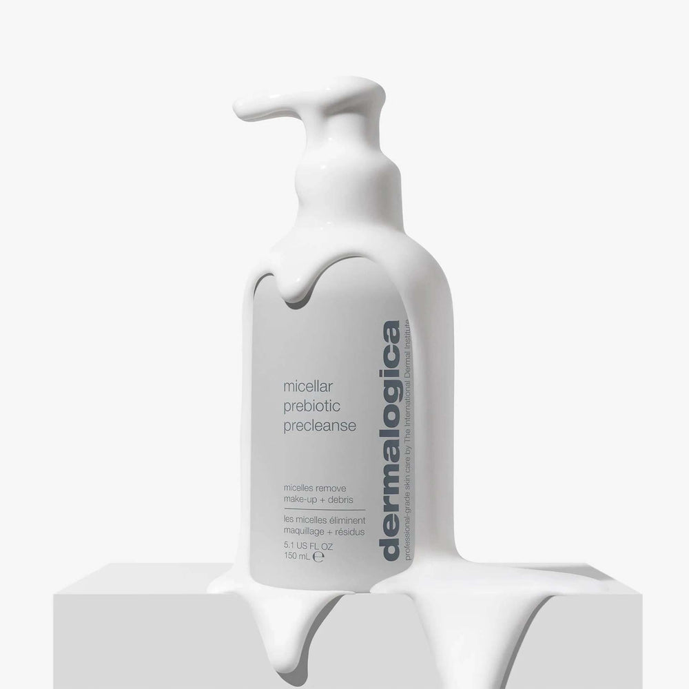 Dermalogica micellar prebiotic precleanse bottle on a white background